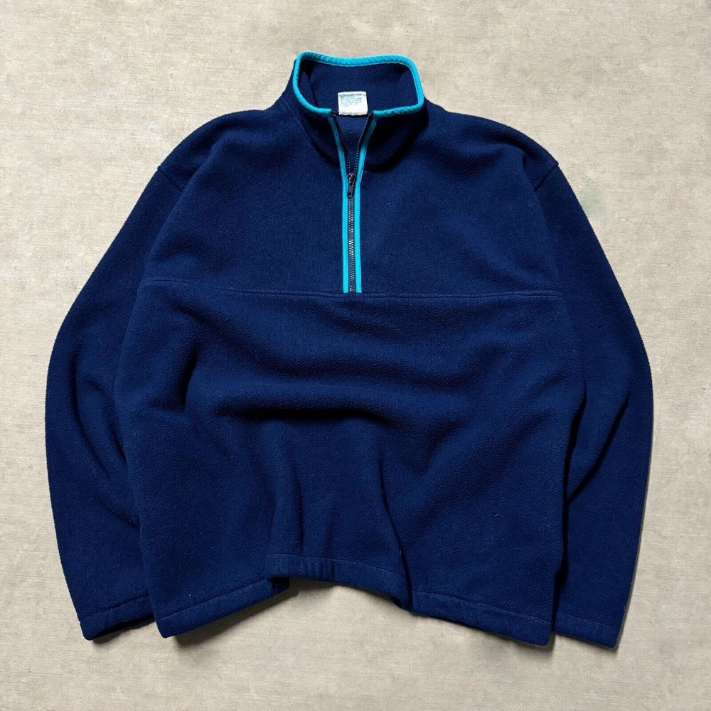 Y2K Cheetah Fleece 1/4 Zip Sweater Men Large 00s Loose Boxy Fit Outdoor Granola‎